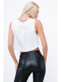 Asymmetrical short top with inscriptions, white ZZ1119 - Online store - Boutique